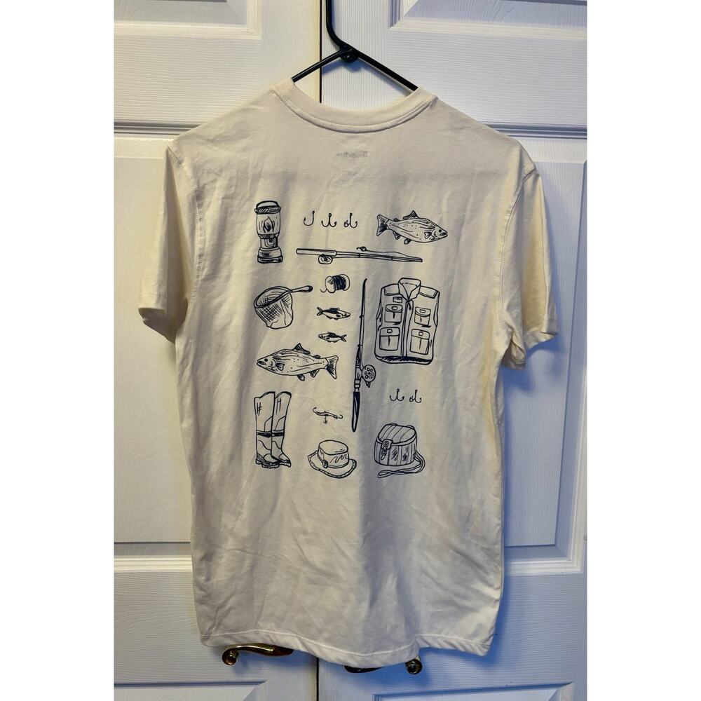 NWT Mens Goodfellow Graphic Fishing Short Sleeve Graphic T Shirt Ivory Sz S NEW